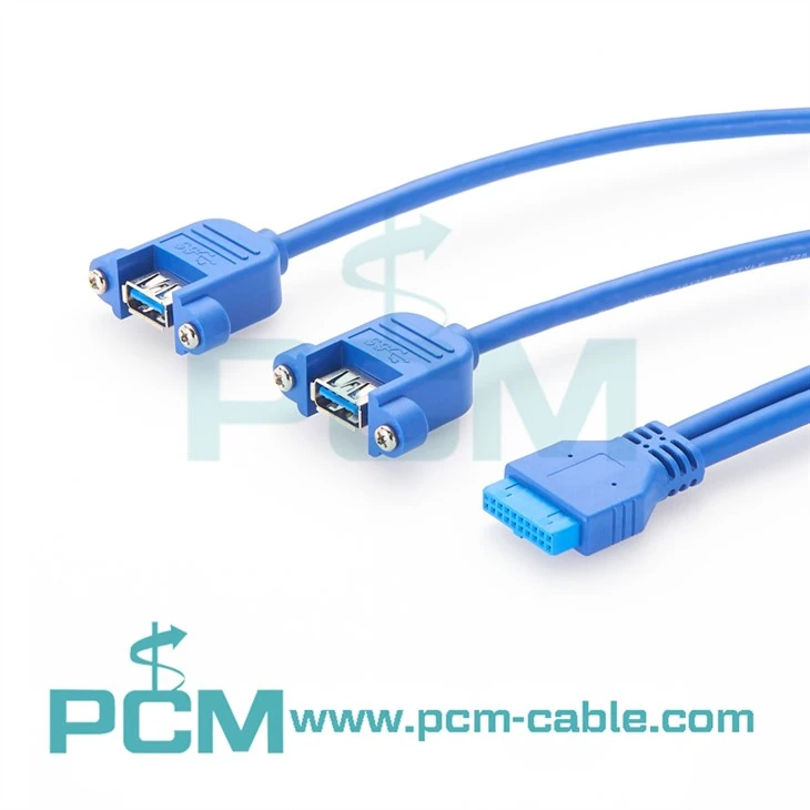 dual port USB 3.0 to 20-pin header panel mount cable