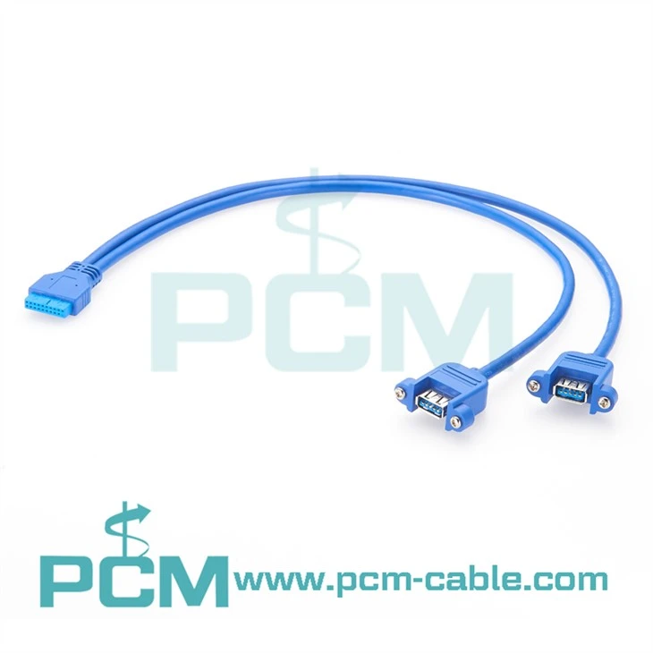 USB 3.0 20-Pin Motherboard to Dual Panel-Mount
