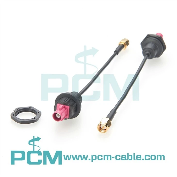 Car Radio Antenna Cable - FAKRA H Male to SMA Male with IP67 Waterproof Panel Mount (6GHz Low Loss, RG174)