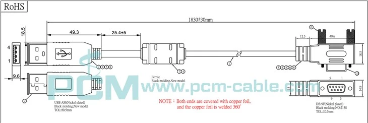usb to rs232 cable drawing